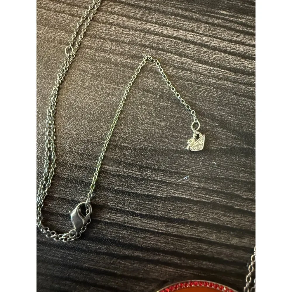 Swarovski Necklace Orange Disc Pendant W Long Chain Necklace